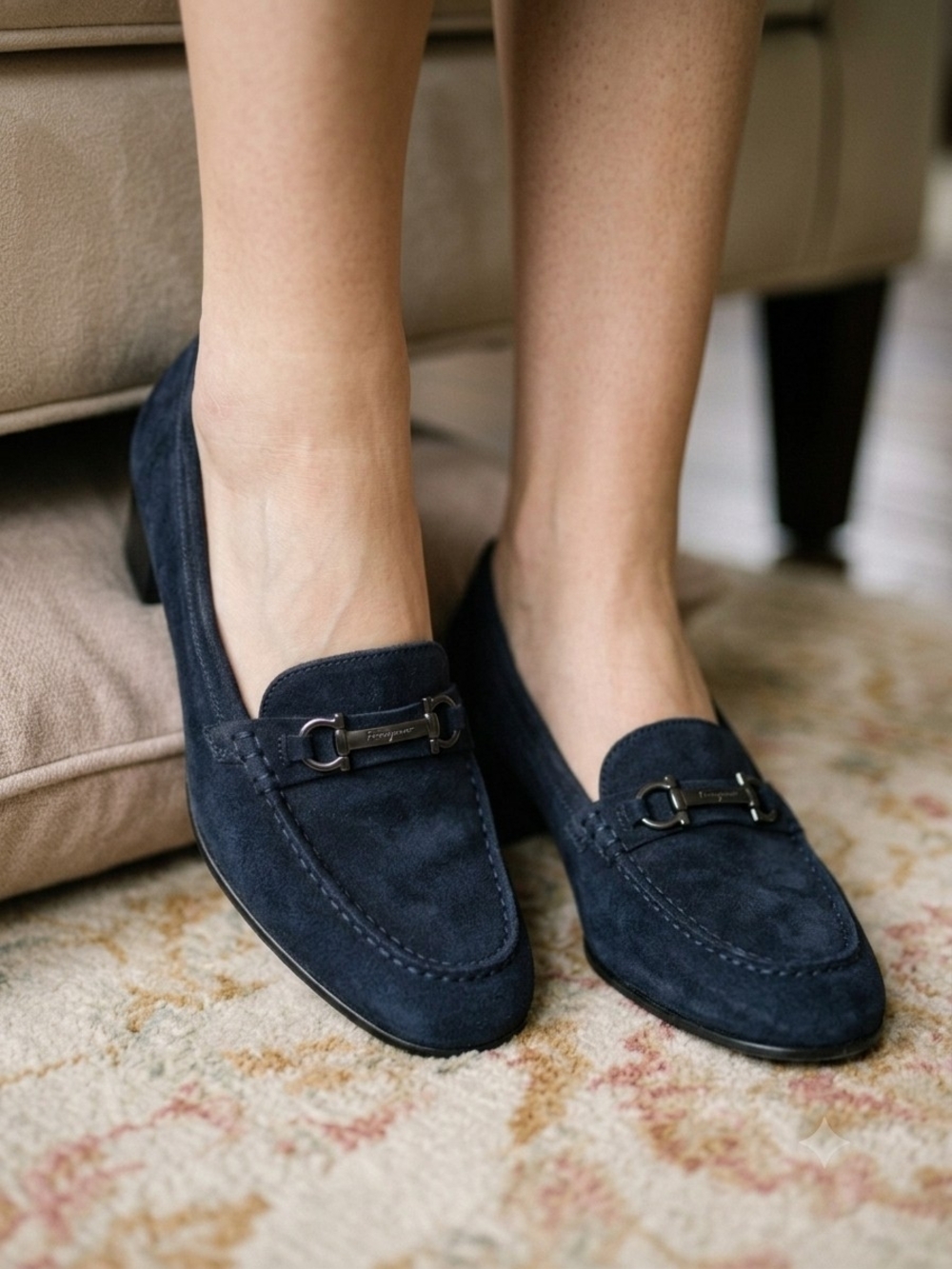 Salvatore Ferragamo Women's Blue Slip-On Loafer Flats Buckle Almond Toe 6.5 B